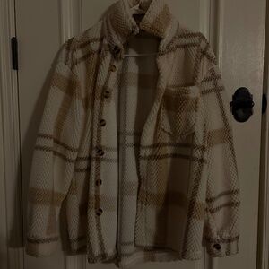 Cream and White Sherpa Fleece Jacket